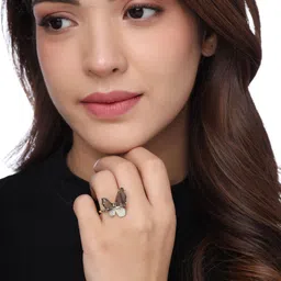 Kashwini Gold-Plated White Stone-Studded Adjustable Butterfly Finger Ring image 5