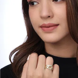 Kashwini Gold-Plated White Stone-Studded Adjustable Finger Ring image 2