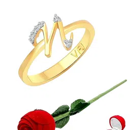 Vighnaharta Gold-Plated CZ-Studded & Alphabet N Details Finger Ring With Rose Box-picture-24