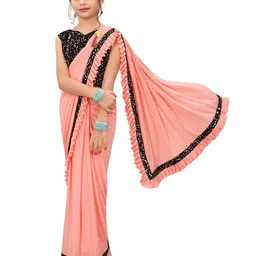 Dhyey Fashion Girls Sequined Ready To Wear Saree-picture-23