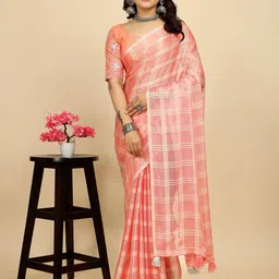K 5 Fashion Checked Pure Chiffon Saree image 1