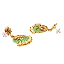 ANIKAS CREATION Green & Gold Toned Alloy Gold Plated Enamelled Choker Set With Maangtika image 5