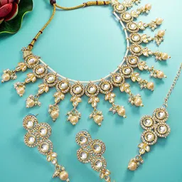 aadita Gold-Plated Stone-Studded & Beaded Jewellery Set-image-38