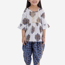 Superminis Girls Floral Printed Layered Pure Cotton Kurti with Salwar-picture-42
