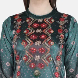 Monte Carlo Women Bandhani Embroidered Mirror Work Kurta with Trousers image 2