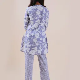 Sangria Girls Purple Floral Printed Pure Cotton Straight Kurta With Trouser image 2