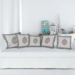 Jaipur Folk White 5 Pieces Floral Square Cushion Covers-picture-30