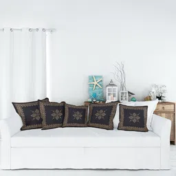 Jaipur Folk Black & Gold-Toned 5 Pieces Floral Printed Square Cushion Covers-picture-10