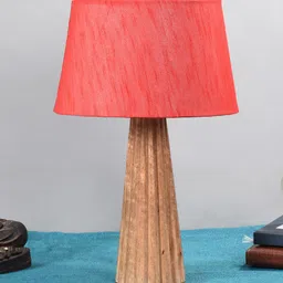 foziq Brown & Coral Textured Wooden Table Lamps-picture-21