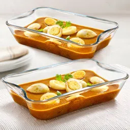 BOROSIL Transparent 2 Pieces Borosilicate Glass Microwave Safe Rectangle Baking Dish 1.5 L-picture-24
