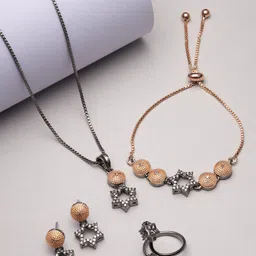 ZENEME Rose Gold-Plated AD-Studded & Beaded Jewellery Set-picture-33