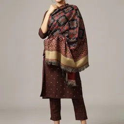 HANDICRAFT PALACE Women Black & Red Woven Design Jamawar Shawl-picture-25