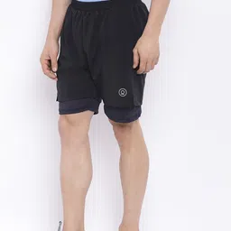 CHKOKKO Men Black Solid Double Layered Regular Shorts image 2