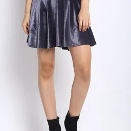 NEUDIS Women Grey Solid Flared Mini Skater Skirt-picture-13