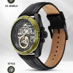 Fastrack Men Stainless Steel Automatic Skeleton Watch with Leather Strap 3297KL01 image 4