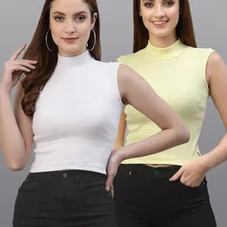 Friskers Pack Of 2 White & Yellow Solid Fitted Tops image 1