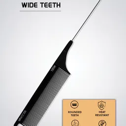 VEGA PROFESSIONAL VPVCC-06 Carbon Anti-Static Pin Tail Wide Teeth Comb - Black Line image 2