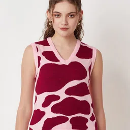 Miramor Women Pink & Maroon Printed Sweater Vest-picture-21