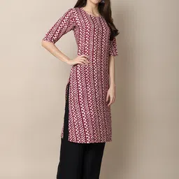 7threads KALINI Women Maroon and Blue Geometric Printed Crepe Pack o 2 Kurta image 3