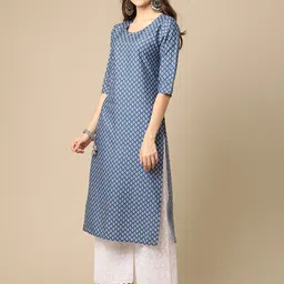 7threads KALINI Women Maroon and Blue Geometric Printed Crepe Pack o 2 Kurta image 4