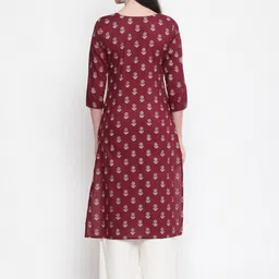 GLAM ROOTS Women Maroon Printed Kurta image 5