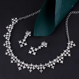 Sukkhi Rhodium-Plated Stone-Studded & Beaded Jewellery Set image 1