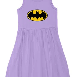Wear Your Mind Girls Round Neck Batman Logo Printed Pure Cotton A-Line Dress-picture-47