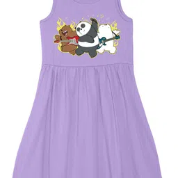 Wear Your Mind Girls We Bare Bear Printed Fit and Flare Cotton Dress-picture-26