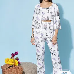 9shines Label Conversational Printed Crop Top With Trousers & Jacket image 1