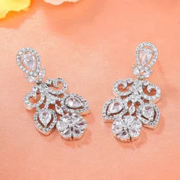 Estele Rhodium-Plated Cubic Zirconia Studded Drop Earrings-picture-11