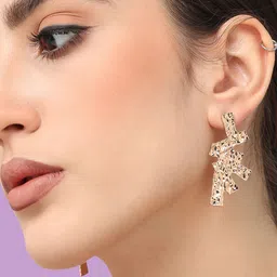 SOHI Gold-Plated Textured Contemporary Drop Earrings-picture-23