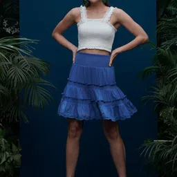 Style Island Blue Smocked Boho Skirt image 4