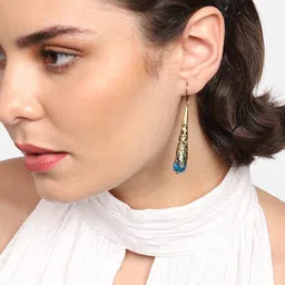 SOHI Blue & Gold-Plated Contemporary Drop Earrings image 5