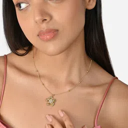 ToniQ Gold-Plated Floral CZ-Studded Pendant With Chain image 5