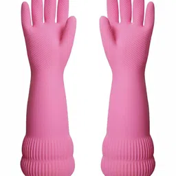RBGIIT Pink 2 Pieces Long Sleeves Waterproof Cleaning Kitchen Gloves-picture-35