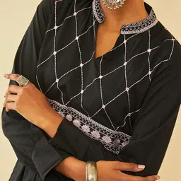 Soch Floral Embroidered Pleated Thread Work Kurta with Trousers image 5