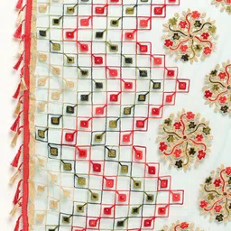 Sugathari Women Turquoise Blue & Red Embroidered Dupatta image 3