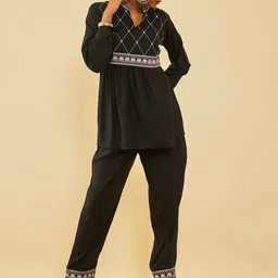 Soch Floral Embroidered Pleated Thread Work Kurta with Trousers image 3