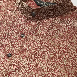 SOJANYA Men Maroon Jacquard Silk Kurta with Churidar image 5