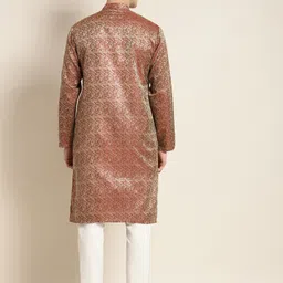 SOJANYA Men Maroon Jacquard Silk Kurta with Churidar image 2