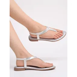 Shoetopia Embellished Silver Flats for Women image 1