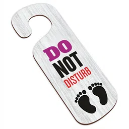CVANU White & Black Do Not Disturb Painted Wooden Sign Hanger-picture-23