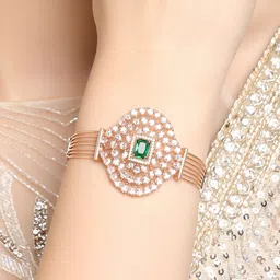 Zaveri Pearls Brass Rose Gold-Plated Cubic Zirconia Link Bracelet-picture-34