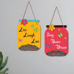 ArtVibes Yellow Pink 2 Pieces Live Laugh Love Printed Decorative Wooden Hanging Wall Decor-picture-33