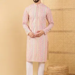 Ethnic Bay Striped Mandarin Collar Long Sleeves Regular Straight Kurta image 4
