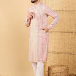 Ethnic Bay Striped Mandarin Collar Long Sleeves Regular Straight Kurta image 2