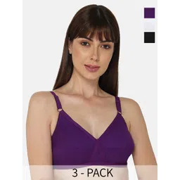 NAIDU HALL Pack Of 3 Full Coverage Non Padded Cotton Everyday Bra With All Day Comfort image 1
