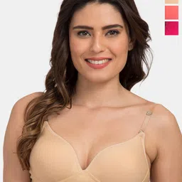 Tweens Pack Of 3 Cotton Push-Up Bra Medium Coverage Heavily Padded Transparent Back image 1