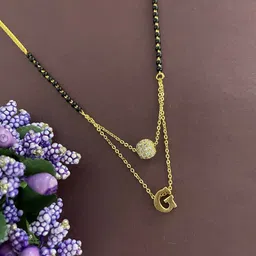 Digital Dress Room Gold-Plated G Letter American Diamond-Studded & Beaded Mangalsutra image 1