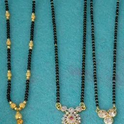 Ramdev Art Fashion Jwellery Set of 3 Gold-Plated Stone-Studded & BeadedMangalsutras-picture-34